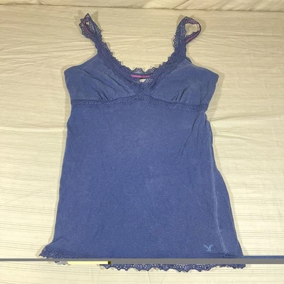 Top Cami American Eagle Outfitter Mujer Borde de Encaje Y2K Talla M Azul Elena Gilbert Foto 1 de 4