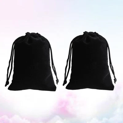 2 Pcs Drawstring Pouches Black Flannel Bags for Jewelry Gift Size L - Image 1 of 4