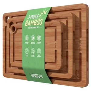 Bamboo Cutting Board for Kitchen, Wood Cutting Board 3 Piece Set with Non-Sli... - Picture 1 of 9