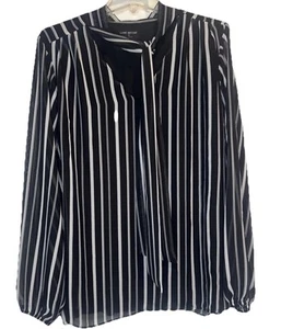 Lane Bryant Black w/ White Stripes Long Sleeve Popover Lined Blouse Sz 20 - Picture 1 of 9
