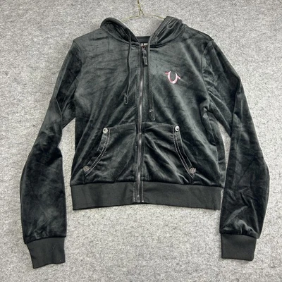 Sudadera con Capucha True Religion Mujer Pequeña Negra Terciopelo Lurex Grande T Cremallera Completa 208373 Foto 1 de 4