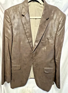 ANDREW FEZZA Men's Brown Faux Leather Baxter Blazer Sportcoat Lined Sz 44R - Picture 1 of 5