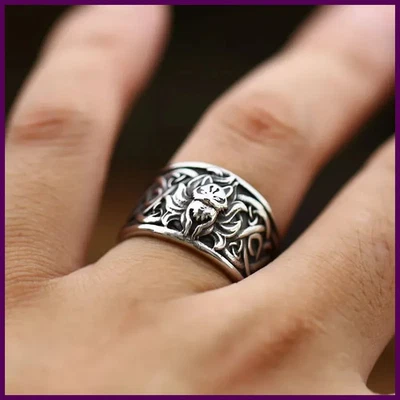 Buyee 925 Sterling Silver Big Ring Finger Vivid Fox Cute Open Ring for Women Man - Image 1 of 4