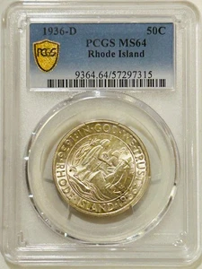 1936 D Rhode Island Silver Half Dollar PCGS MS64 Only 15k Minted/Gold Shield - Picture 1 of 8