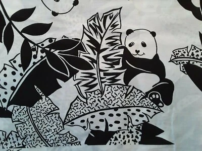 Flame Textiles Panda Bear Black & White Cotton Fabric 60" x 2 Yards Graphic Cute - Image 1 of 4