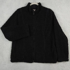 J Jill Jacket Womens XL Black Teddy Fuzzy Sherpa Fleece Full Zip Pockets Coat - Picture 1 of 15