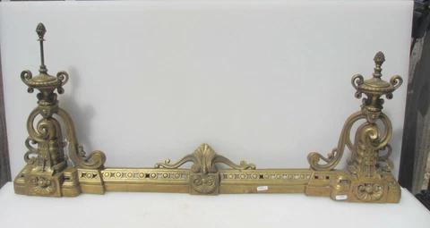 Antique Brass Fire Front Fender Kerb Gilt Leaf French Rococo Victorian Baroque Cover