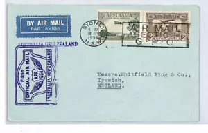 AUSTRALIA Air Mail Cover FIRST FLIGHT NEW ZEALAND Sydney GB Ipswich 1934 YL48 - Picture 1 of 14