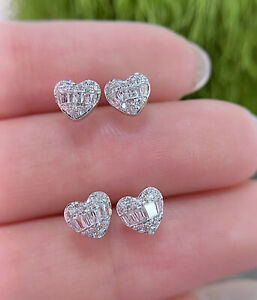18 Karat massiv Gold zierlich Diamant Cluster Herz Piercing Ohrringe Nieten für Frauen