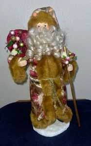 Vintage 1980er 18 Zoll Weihnachtsmann Figur Rosen und Fell Old Time Santa Floral Flare - Bild 1 von 9