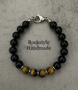 perlenarmband herren Tigerauge Silber Rocknroll Biker Lifestyle Herrenschmuck - Bild 1 von 2