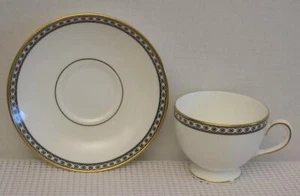 WEDGWOOD Tea Cup & Saucer ULANDER BLACK Bone China Made in England EUC - Picture 1 of 3