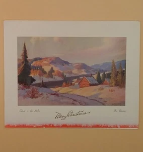 Tarjeta de Navidad vintage, 'Cabin In The Hills' de Roland Gissing de Alberta - Usada - Imagen 1 de 4