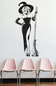 Beautiful Witch Wall Decal Space Decal Sexy Girl Halloween Magic Décor AA030 - Picture 1 of 3