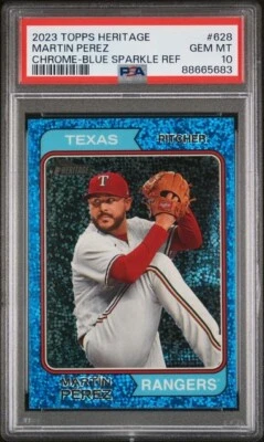 2023 Topps Heritage Blue Sparkle #628 Martin Perez Texas Rangers PSA 10 - Изображение 1 из 2