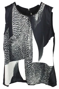 REED KRAKOFF Satin Shell Blouse Women's (US) 8 Sleeveless Patterned Silk Crew - Picture 1 of 8