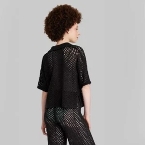 Wild Fable Crocheted Women's Short Sleeve Breathable Blouse Size M Black - Picture 1 of 6