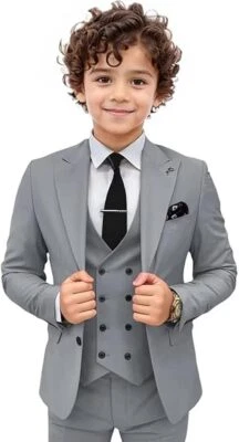 Conjunto de terno formal masculino 3 peças pico lapela anel portador terno slim fit smoking infantil - Imagem 1 de 4