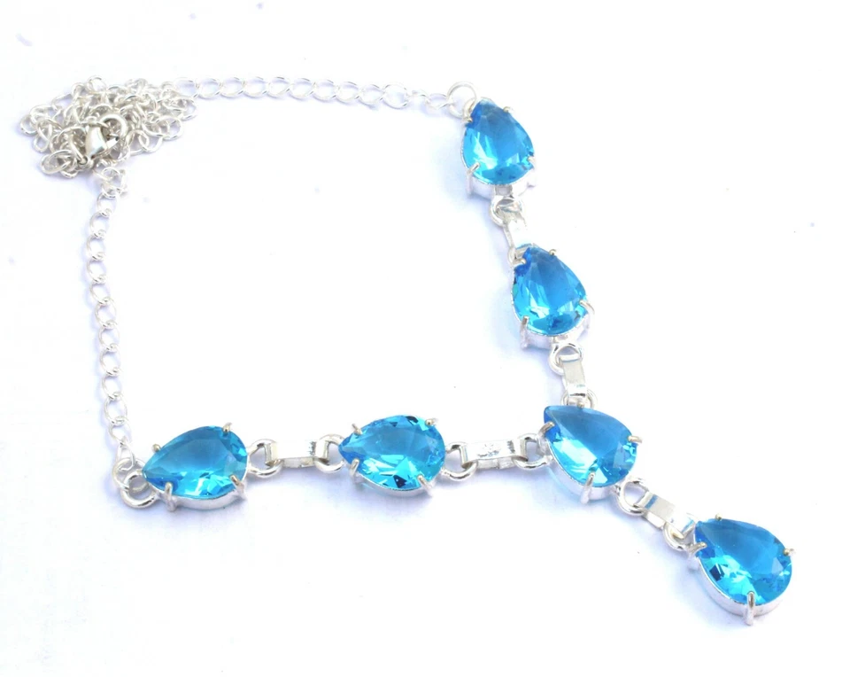 Swiss Blue Topaz Gemstone 925 Sterling Silver Handmade Jewelry Necklaces Sz 18 - Image 1 of 1