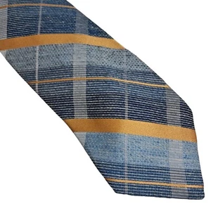 Handgefertigte Vintage Karo Krawatte blau gelb strukturiert Polyester 3x58 elegant Party - Bild 1 von 7