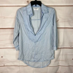 One By One Teaspoon Top Womens S Blue Shirt Deep V-Neck Pullover Solid Collar - Picture 1 of 8