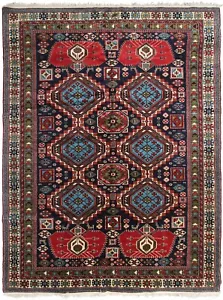 Alfombra caucásica antigua fina rara hecha a mano alfombra Shirvan azul tribal 5'x7' c.1920 - Imagen 1 de 8