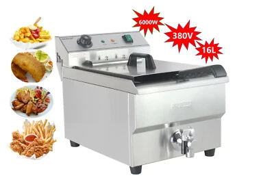 Stainless steel gastronomy snack electric deep fryer deep fryer 16L 380-400V 6kW - Image 1 of 4