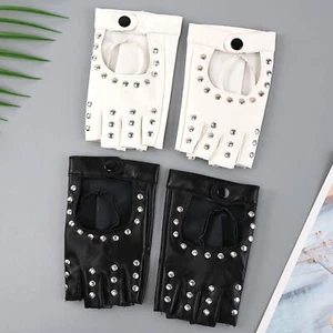 Studded Fingerless Punk Gloves Black PU Leather Gloves Fashion Accessories - Picture 1 of 9