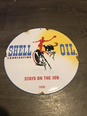 Vintage Style Shell Oil Garage/advertising 12” Enamel Heavy Sign - Image 1 of 4