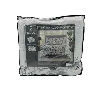 Pem America, Black and White 2-Pc. Floral-Print Twin Comforter Set - Image 1 of 4