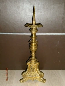 ANCIEN  PIQUE-CIERGE GOTHIQUE/BRONZE/H.44-56 cm/2,8kg/EGLISE/CHATEAU/RELIGIEUX - Picture 1 of 7