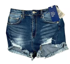 NEW Love Tree Denim Shorts Size Small High Waist 26" Distressed Raw Hem Stretch - Picture 1 of 8
