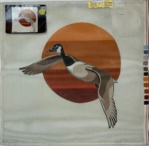 Hand-Painted FLYING DUCK Needlepoint Canvas 14-mesh 13" x 13" - Picture 1 of 3