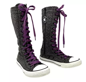 Converse All Star Calf High Zip Grey Animal Print Purple Junior 1 Women 3.5 Used - Picture 1 of 10