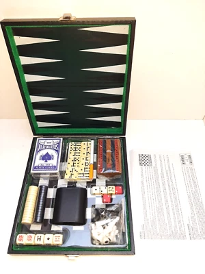 Spielesammlung schwarze Box Backgammon Poker Schach Dame magnetisch unbespielt - Bild 1 von 4