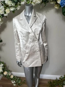 TED BAKER Blazer Jacket Womens TB 2 UK 10 Luda Ivory Satin Double Breasted NEW - Picture 1 of 24