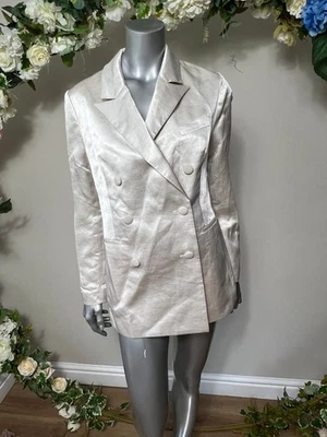 TED BAKER Blazer Jacket Womens TB 2 UK 10 Luda Ivory Satin Double Breasted NEW - Image 1 of 4
