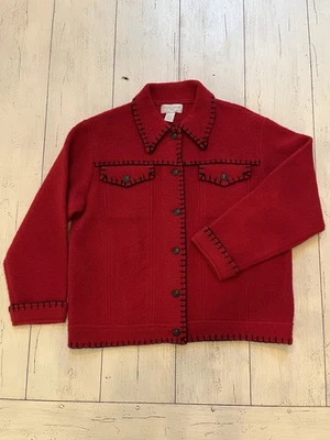 Chaqueta De Colección Informal Corner & Co Roja con Borde Negro Gruesa 100% Lana Talla L Foto 1 de 4