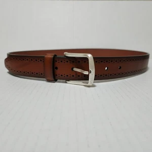 Cinturón de cuero genuino marrón Johnston & Murphy para hombre talla 36 hecho en Italia #75-7762 - Imagen 1 de 12