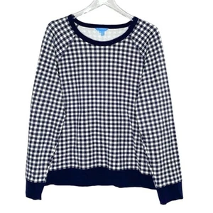 Draper James XL Womens Natalie Sweatshirt Nassau Navy Multi Gingham - Picture 1 of 10