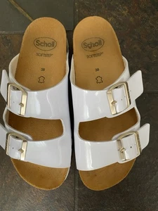 Scholl Softstep Footbed Sandals White Patrnt Leather Size 38 - Picture 1 of 2