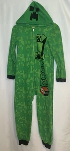Minecraft Boy One Piece Hooded Creeper Boom Suit Pajamas Pixelated Boys 10/12 - Picture 1 of 6