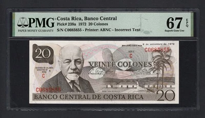 Costa Rica 20 Colones 06-09-1972 P238a Sin Circular Grado 67 Top Pop Foto 1 de 2