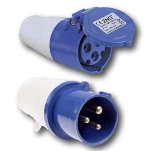 16A 3-polig Industrie Baustellenstecker Buchse Stecker & Stecker 2P+E blau 240V (neu) B00 - Bild 1 von 5