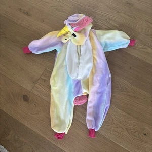 Unicorn Halloween costume or Pjs w/Hood Wings Tail One Piece Zip Up Girls Sz 4/5 - Picture 1 of 7