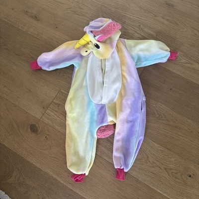 Unicorn Halloween costume or Pjs w/Hood Wings Tail One Piece Zip Up Girls Sz 4/5 - Image 1 of 4