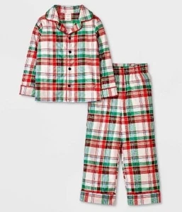 Kids Cat & Jack Unisex 2pc Pajama Set Cream Plaid XS (4/5) NWT - Picture 1 of 7