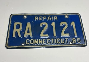 VINTAGE 1980 CONNECTICUT REPAIR LICENSE PLATE ~ TAG # RA 2121 - Picture 1 of 2