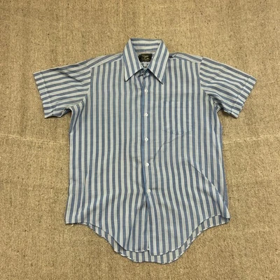Vintage Sears Button Up Shirt Mens Large Blue 1970s Striped Short Sleeve - Image 1 of 4