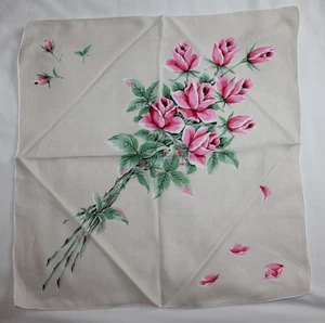 Vintage Taschentuch Taschentuch ~ creme mit rosa Rosen Design - Bild 1 von 5